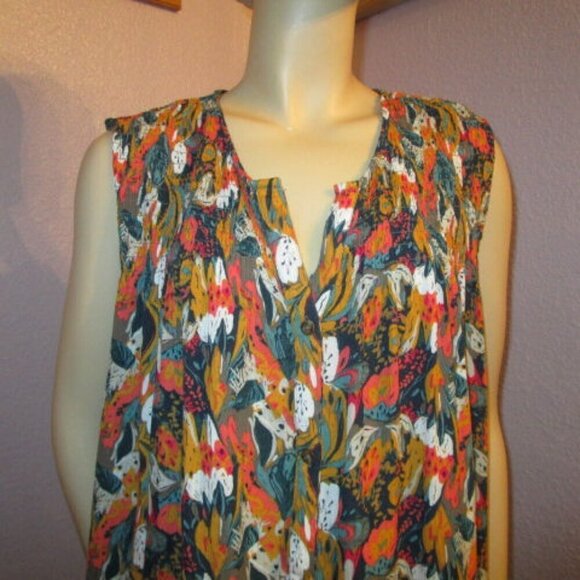 Vtg Caffe Marrakesh Tunic Top Size 2X Smocked Button Sleeveless Flowy Artsy Boho - Picture 2 of 11